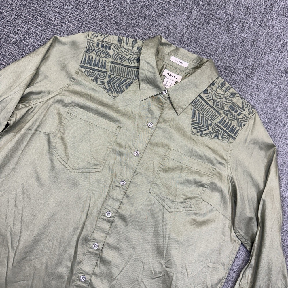 ARIAT Erika Shirt Women's XL Sage Green Embroidered Button Down Long Sleeve‎